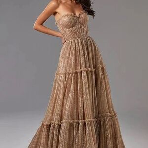Floor Length Gold / Bronze Strapless Gown